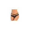 Tanga ouvert noir en dentelle avec ornements croisés avant arrière 